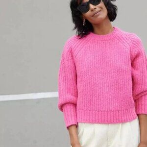 AYR Shocking Pink Boxy Sweater Cable Rib Knit Alpaca & Merino Wool XL